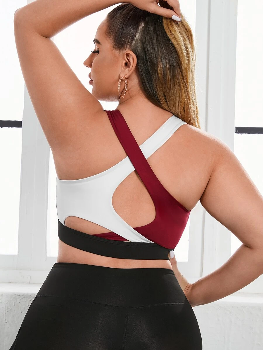 Plus Light Support Colourblock Cut Out Back Sports Bra - Multicolor - View 1