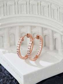 Cubic Zirconia Decor Hoop Earrings - Rose Gold - View 2