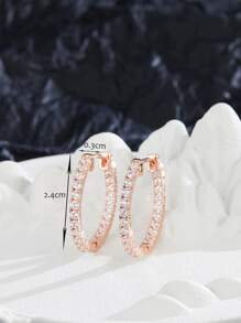 Cubic Zirconia Decor Hoop Earrings - Rose Gold - View 3