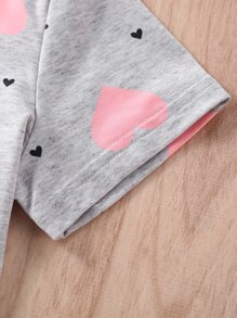 Young Girl Heart Print PJ Set - Grey - View 4