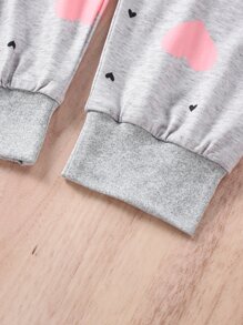 Young Girl Heart Print PJ Set - Grey - View 6