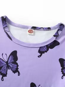 女孩蝴蝶圖案睡衣套裝 - 紫丁香色 - 查看 3