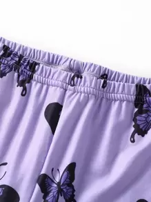 女孩蝴蝶圖案睡衣套裝 - 紫丁香色 - 查看 4