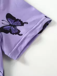 女孩蝴蝶圖案睡衣套裝 - 紫丁香色 - 查看 5