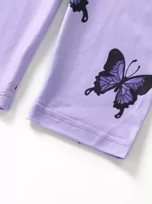 女孩蝴蝶圖案睡衣套裝 - 紫丁香色 - 查看 6