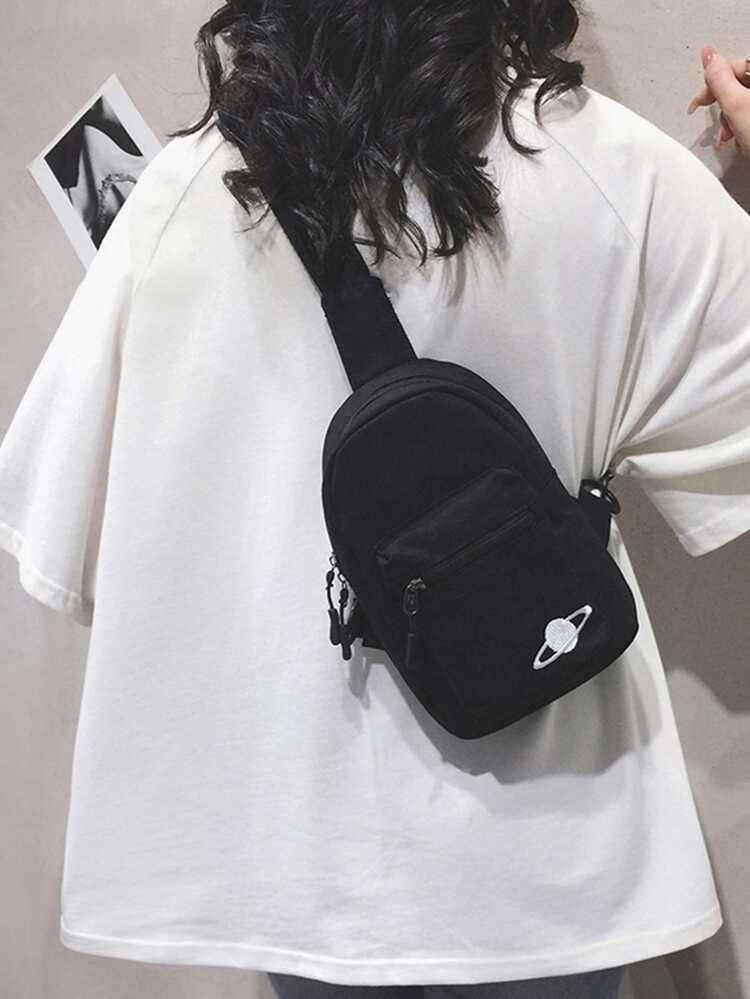 Mini Planet Embroidered Sling Bag - Black - View 2