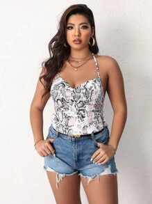 SHEIN Unity 大碼蛇紋露背垂墜掛脖上衣 - 彩色 - 查看 1