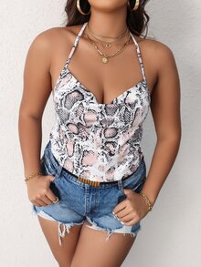 SHEIN Unity 大碼蛇紋露背垂墜掛脖上衣 - 彩色 - 查看 3