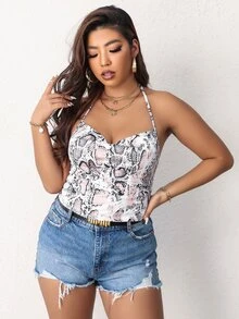 SHEIN Unity 大碼蛇紋露背垂墜掛脖上衣 - 彩色 - 查看 4