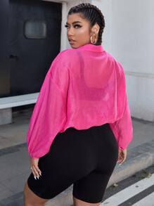 SHEIN EZwear Bộ thời trang Plus Size Dây kéo màu trơn Giải trí - Nhiều màu - Xem 3