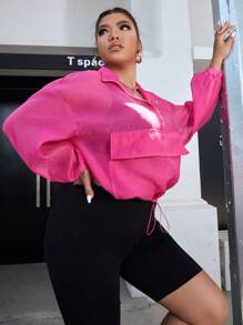 SHEIN EZwear Bộ thời trang Plus Size Dây kéo màu trơn Giải trí - Nhiều màu - Xem 4