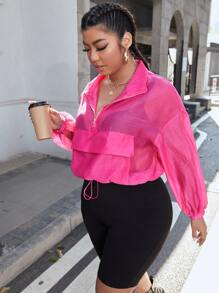 SHEIN EZwear Bộ thời trang Plus Size Dây kéo màu trơn Giải trí - Nhiều màu - Xem 5