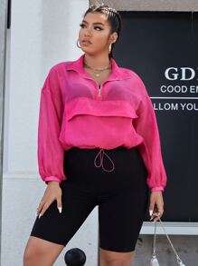 SHEIN EZwear Bộ thời trang Plus Size Dây kéo màu trơn Giải trí - Nhiều màu - Xem 1