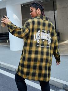 SHEIN Áo khoác cỡ lớn Nút phía trước Lá thư kẻ sọc Sẵn sàng - Nhiều màu - Xem 1