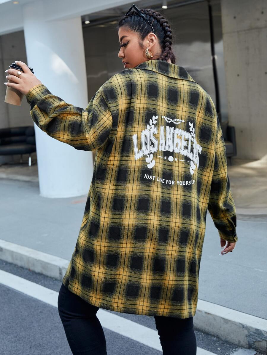 SHEIN Áo khoác cỡ lớn Nút phía trước Lá thư kẻ sọc Sẵn sàng - Nhiều màu - Xem 1