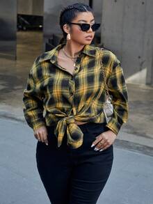 SHEIN Áo khoác cỡ lớn Nút phía trước Lá thư kẻ sọc Sẵn sàng - Nhiều màu - Xem 2