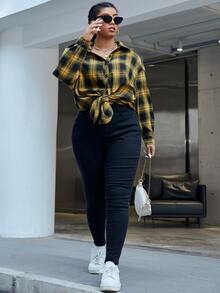 SHEIN Áo khoác cỡ lớn Nút phía trước Lá thư kẻ sọc Sẵn sàng - Nhiều màu - Xem 3