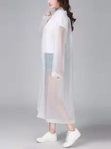 Plain Hooded Raincoat - White - View 1