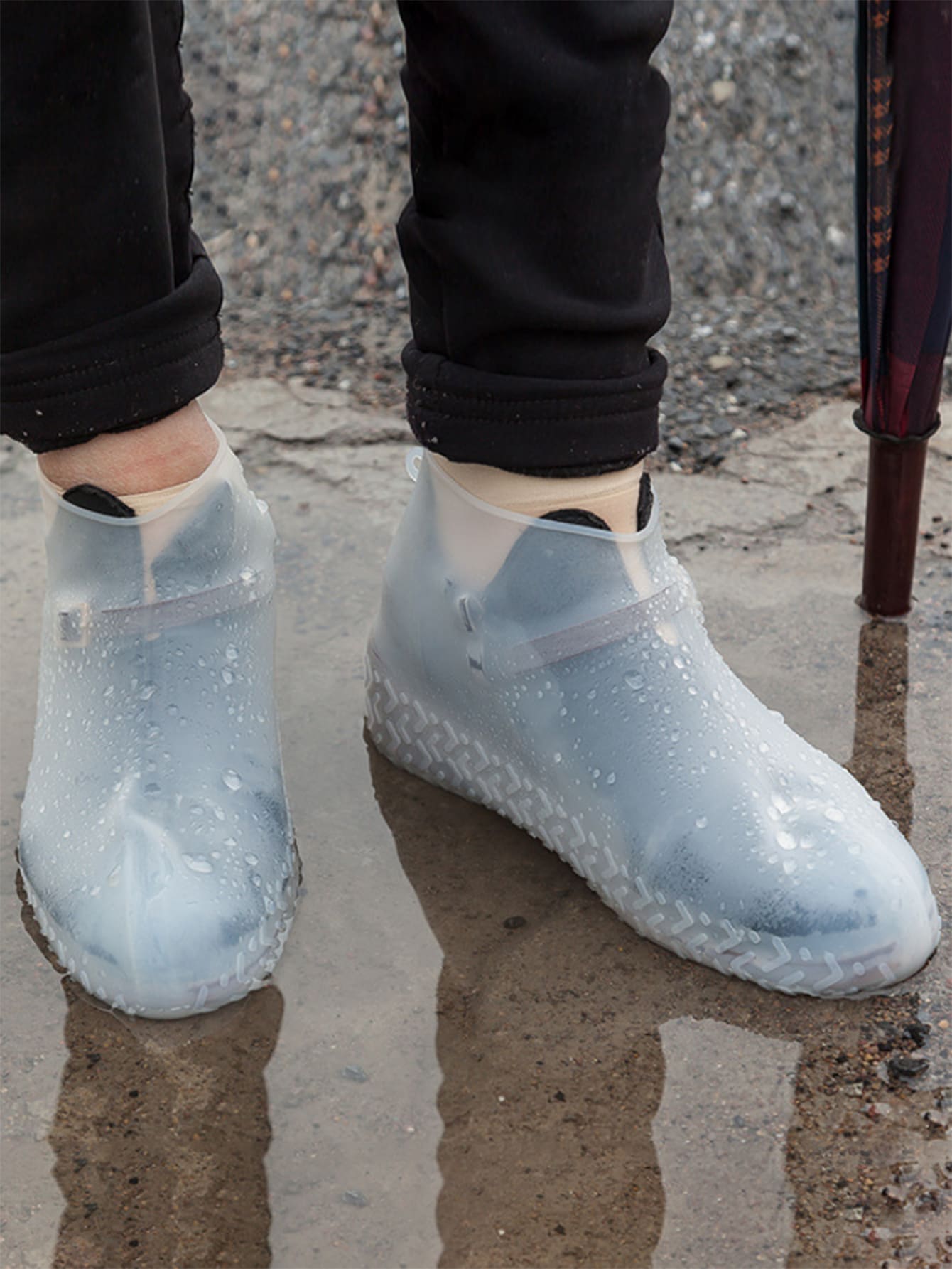 1pair Silicone Rain Shoe Cover - White - View 1