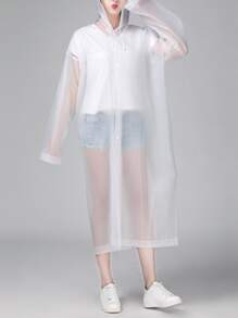 Plain Hooded Raincoat - White - View 5