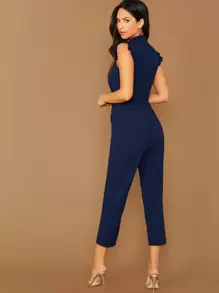 SHEIN Privé Mock-Neck Ruffle Cuff Self Belted Jumpsuit