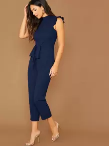 SHEIN Privé Mock-Neck Ruffle Cuff Self Belted Jumpsuit