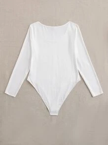 SHEIN EZwear Bộ đồ liền thân dệt kim có gân Plus, cho mùa đông - trắng - Xem 2
