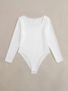 SHEIN EZwear Bộ đồ liền thân dệt kim có gân Plus, cho mùa đông - trắng - Xem 4