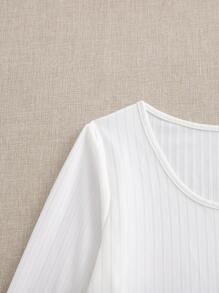 SHEIN EZwear Bộ đồ liền thân dệt kim có gân Plus, cho mùa đông - trắng - Xem 5