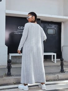 SHEIN EZwear 大碼羅紋針織無袖短上衣和開門襟外套和緊身打底褲套裝 - 淺灰色 - 查看 2