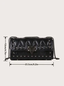 Fashionable Solid Color Street Style Chain Bag With Rivets, Suitable For Shopping And Carrying On Single/Slant Shoulder, Casual Style, Y2k Bag, 2000s Fashion Style, Gothic Punk Bag For Women - Black - View 3