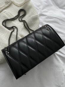 Fashionable Solid Color Street Style Chain Bag With Rivets, Suitable For Shopping And Carrying On Single/Slant Shoulder, Casual Style, Y2k Bag, 2000s Fashion Style, Gothic Punk Bag For Women - Black - View 6