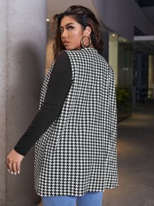 SHEIN Clasi Plus Open Front Houndstooth Print Vest Coat Without Top - Black and White - View 2
