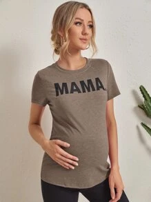 SHEIN Maternity Letter Graphic Marled Tee - Mocha Brown - View 1