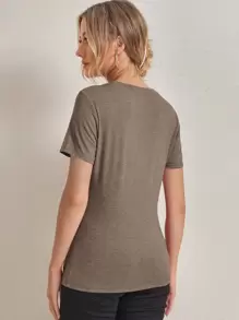 SHEIN Maternity Letter Graphic Marled Tee - Mocha Brown - View 2