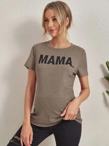 SHEIN Maternity Letter Graphic Marled Tee - Mocha Brown - View 4