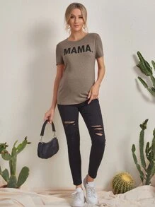 SHEIN Maternity Letter Graphic Marled Tee - Mocha Brown - View 5