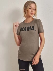 SHEIN Maternity Letter Graphic Marled Tee - Mocha Brown - View 3