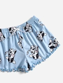 女孩牛和字母圖案木耳邊睡衣套裝