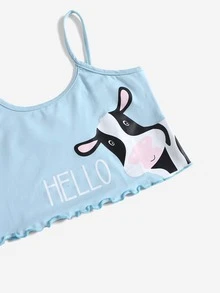 女孩牛和字母圖案木耳邊睡衣套裝