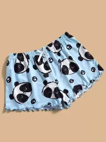 Set pigiama ragazza preadolescente con grafica panda e lettera, con bordo a lattuga