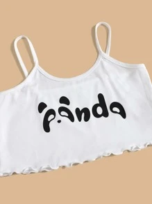 Set pigiama ragazza preadolescente con grafica panda e lettera, con bordo a lattuga