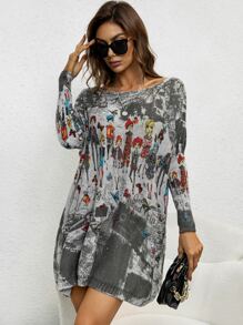 AAmilife Áo len nữ Con số Cà vạt nhuộm Giải trí - Nhiều màu - Xem 1