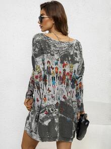 AAmilife Áo len nữ Con số Cà vạt nhuộm Giải trí - Nhiều màu - Xem 2