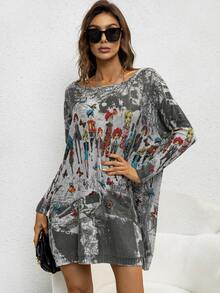 AAmilife Áo len nữ Con số Cà vạt nhuộm Giải trí - Nhiều màu - Xem 3