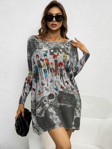 AAmilife Áo len nữ Con số Cà vạt nhuộm Giải trí - Nhiều màu - Xem 4