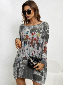 AAmilife Áo len nữ Con số Cà vạt nhuộm Giải trí - Nhiều màu - Xem 6