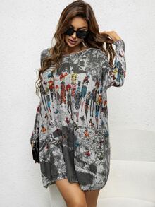 AAmilife Áo len nữ Con số Cà vạt nhuộm Giải trí - Nhiều màu - Xem 7