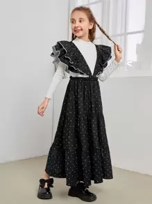 SHEIN Niñas de lunares fruncido exagerado Vestido & Camiseta - Blanco y Negro - Ver 4