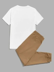 Manfinity VCAY Men Cotton Letter Graphic Tee & Drawstring Waist Trousers Set - Multicolor - View 2